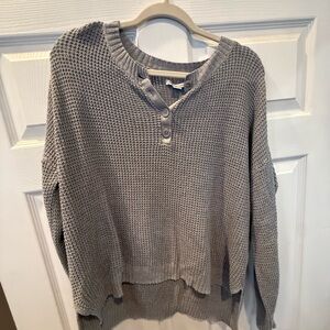 American Eagle Outfitters Gray Buttoned Waffle Sweater